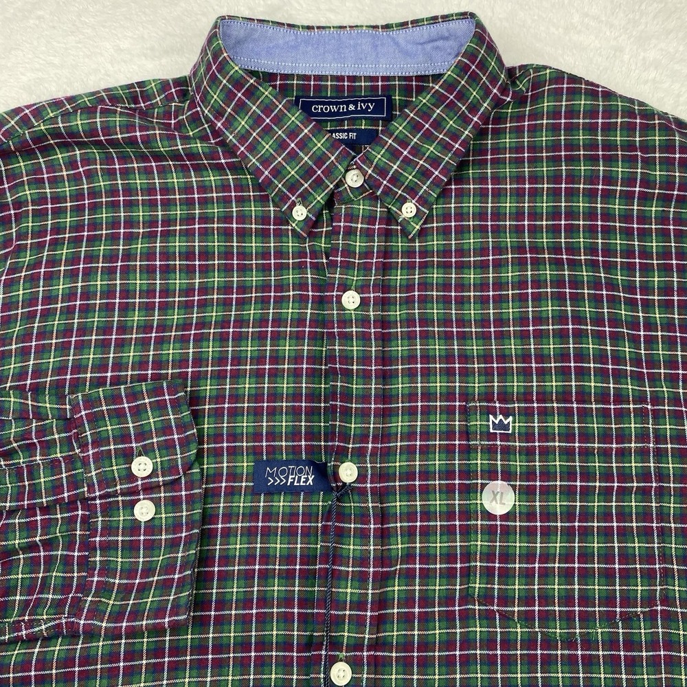 Crown & Ivy Shirt Mens XL Red/Green Plaid Classic Fit Elbow Pads New w/Tags!